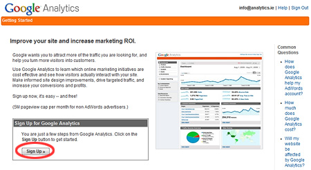 Sign up for Google Analytics