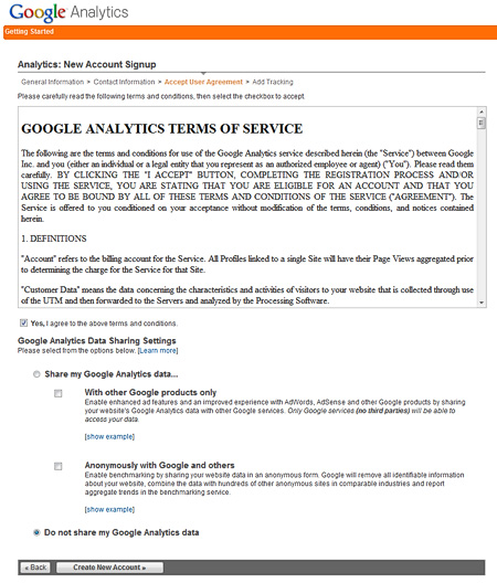 Google Analytics Terms of Service