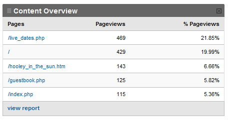 An example of a Google Analytics report showing two lines of data for the homepage - "/" and "index.php"