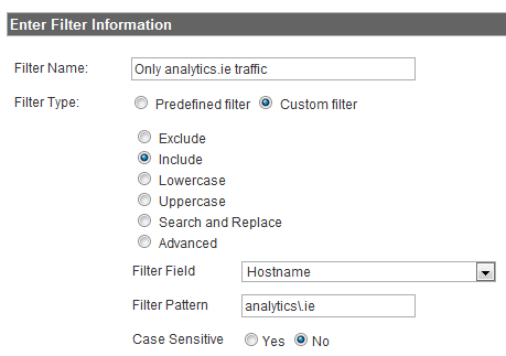 Filter including traffic to domain analytics.ie only